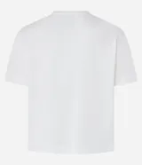 Remera de manga corta color blanco, con cuello redondo y bordados de flores en el frente.