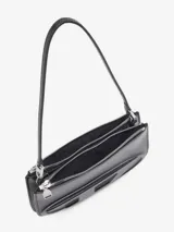 Cartera bandolera Diesel modelo 1DR Twin de cuero vacuno negro, con doble compartimento con cierre, correas desmontables y ajustables, y el distintivo logo Oval D en relieve en el frente.