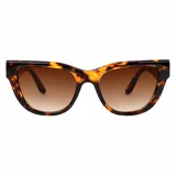 Lentes de sol con armazón de carey en tonos marrones y negros, y cristales degradados. Tienen un diseño moderno y versátil.