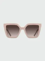 Lentes de sol Longchamp con armazón cuadrado de diseño bicolor en tonos rosa y crema, con patillas onduladas y detalle metálico del logo de la marca.