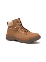 Bota de seguridad Caterpillar modelo Tess St, confeccionada en cuero color marrón. Presenta diseño acordonado, cuello acolchado con detalle de peluche y suela de goma antideslizante. Incluye puntera de acero y protección contra riesgos eléctricos.