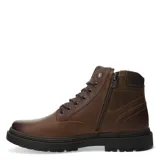 Botas de cuero color marrón con diseño acordonado, cuello acolchado y suela de goma dentada.