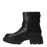 Botas de caña media color negro, con hebillas decorativas y suela track.