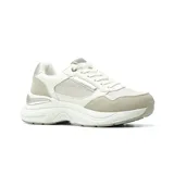 Championes estilo sneaker de Korium, color blanco con detalles en gris y plateado, diseño chunky con suela gruesa y cordones.