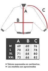 Campera deportiva azul con recortes en negro y verde agua, cierre frontal con cremallera y cuello tipo mao.