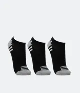 Kit de tres pares de medias invisibles blancas con talón y puntera en gris, con logo de Wilson en el tobillo y rayas horizontales en el empeine.