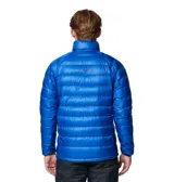Campera puffer Columbia Titanium de alto rendimiento, color azul vibrante. Cuenta con tecnología Omni-Heat Arctic y Omni-Shield, aislamiento de plumón de ganso de 700 fill power, cierre frontal completo, cuello alto con mentonera, bolsillos laterales y en el pecho con cremallera, y dobladillo ajustable.