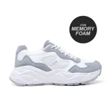 Championes Hi-Tec Muna, color blanco con detalles en gris. Capellada de cuero sintético y malla, con tecnología Memory Foam en la plantilla para mayor comodidad.