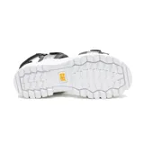 Sandalias Caterpillar modelo Second Chance, de estilo deportivo y urbano, color gris y plateado con suela chunky blanca dentada. Cuentan con tiras ajustables con velcro y forro interior suave.