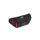 Riñonera deportiva Adidas del equipo Audi Revolut F1 Team, de color negro con detalles en rojo y logotipos estampados. Cuenta con compartimentos con cierre y correa ajustable.