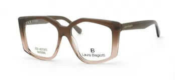 Armazón de anteojos Laura Biagiotti con diseño geométrico de estilo oversize, fabricado en eco-acetato con un degradado de color marrón a transparente.