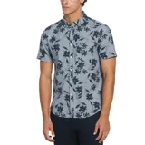 Camisa de hombre de manga corta con estampado floral, cuello abotonado y corte clásico.