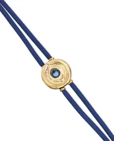 Pulsera azul de cuero doble con detalle de ojo en aleación de metales bañado en oro de 18k y cristal.