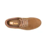 Zapato de cuero marrón claro Caterpillar, estilo derby bajo con cordones y suela gruesa de goma en tono beige.