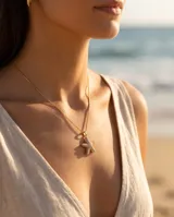 Collar de bronce con cadena fina dorada y dije en forma de estrella de mar pavimentado con circonias.