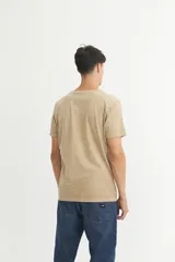 Remera gris de corte clásico, cuello redondo con botones y mangas cortas.