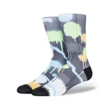 Medias grises con diseño de manchas de pintura de colores y puntera negra.