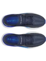 Championes de running Under Armour UA Velociti Pro 2, color azul marino con detalles en blanco, celeste y azul brillante. Presentan parte superior de tejido Leno elástico, entresuela reactiva con alto retorno de energía y suela de goma duradera.