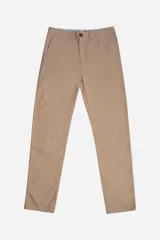 Pantalón de corte regular confeccionado en una mezcla de lino y algodón, con cierre de botón y bragueta, bolsillos laterales y pasacintos.