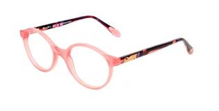 Armazón para lentes Barbie 012, color rosado con detalles estampados en las patillas.