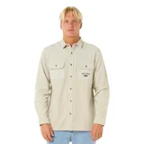 Camisa de manga larga color beige de pana con dos bolsillos frontales con botón y logo de la marca bordado en el pecho.