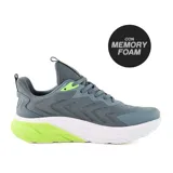Championes grises con detalles en verde flúor y suela blanca con tecnología memory foam.