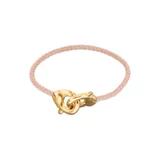 Pulsera de cuero trenzado color rosa con cierre de mosquetón entrelazado bañado en oro de 18k.