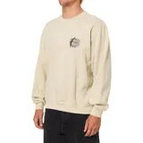 Buzo de cuello redondo color beige, con estampado pequeño en el pecho y puños elásticos.