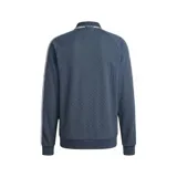 Campera deportiva Adidas Originals de la selección de Italia, color azul marino con cuello polo, cierre frontal completo, bolsillos laterales y las icónicas tres tiras blancas en las mangas. Presenta el logo del trébol de Adidas y el escudo de la selección italiana en el pecho.