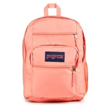 Mochila JanSport Big Student color durazno con dos compartimentos principales, funda acolchada para laptop de 15 pulgadas, bolsillo para botella de agua, panel organizador con clip para llaves, dos bolsillos exteriores con cremallera, correas ergonómicas para los hombros en forma de S y panel trasero acolchado.