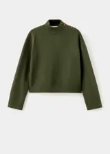 Jersey Harry de punto medio y diseño recto, color verde oscuro, con cuello perkins y manga larga.