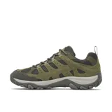 Championes de trekking Merrell modelo Accentor 4, color verde militar, confeccionados con gamuza y malla transpirable, ideales para actividades al aire libre y senderismo.
