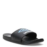 Sandalia tipo ojota Umbro modelo Pro Foam, color negro con logo de la marca en celeste y blanco en la banda superior.