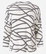 Blusa de mangas 7/8 confeccionada en viscosa sostenible, con cuello redondo y estampado de líneas curvas.