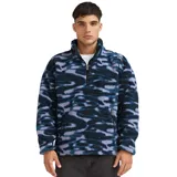 Buzo de polar corderito de manga larga Quiksilver modelo Aries, con diseño de camuflaje en tonos azules y celestes. Cuenta con cuello alto, cierre frontal medio, y bolsillos laterales con cierre.
