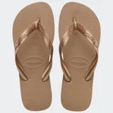 Ojotas Havaianas Top Tiras Flip Flops, color rosado, con tiras texturizadas y logo de la marca en relieve.