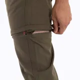 Pantalón de trekking desmontable color verde militar, con diseño funcional que permite convertirlo en short. Cuenta con cintura elástica, cinturón ajustable integrado, múltiples bolsillos con cierre y detalles reflectantes.