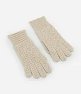 Guantes color beige confeccionados en tejido de punto con textura y puño acanalado.