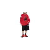 Campera deportiva Balenciaga roja con cierre frontal, cuello alto y detalles en blanco en las mangas. Presenta logotipos de la NBA y Balenciaga estampados en el pecho.