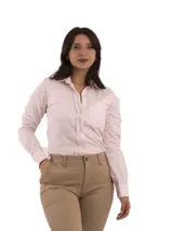 Camisa de manga larga a rayas verticales azules y blancas, confeccionada en algodón.