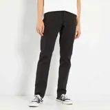 Pantalon de corte slim con diseño clásico de cinco bolsillos, confeccionado en tela de algodón resistente de color negro.