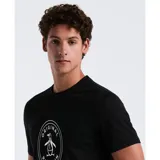 Remera negra de manga corta en jersey con logo Penguin estampado en el centro del pecho.