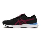 Championes de running Asics Streetwise para mujer, en color negro con detalles en rosado y un toque celeste en la suela.