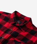 Camisa de franela marca Blue Steel, con diseño de cuadros grandes en blanco y negro, cuello inglés, manga larga y cierre frontal con botones.