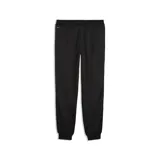 Pantalón de jogging Puma King, color negro con detalles y franjas laterales amarillas con diseño estampado, y logo Puma King bordado.