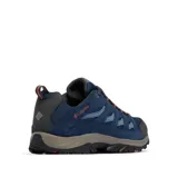 Championes de trekking Columbia modelo Crestwood Waterproof, color azul oscuro con detalles en naranja. Presentan una construcción impermeable con tecnología Omni-Tech, entresuela TechLite para amortiguación y suela Omni-Grip para tracción en diversos terrenos.