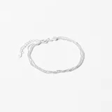 Pulsera plateada de doble cadena con eslabones de bolitas y cierre de mosquetón.