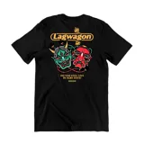 Remera negra de algodón con estampa frontal en color naranja del logo de la banda Lagwagon.