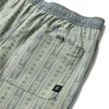 Short de baño verde de la marca Roark, modelo Shorey, con estampado de rayas verticales y patrón geométrico. Cuenta con cintura elástica con cordón de ajuste.