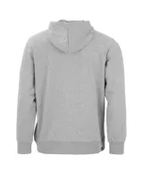 Buzo con capucha de color gris jaspeado, confeccionado en tejido de algodón, con bolsillo tipo canguro frontal y logo pequeño estampado en el pecho.